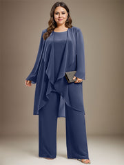 Pantsuit Separates Scoop Floor-Length Chiffon Mother of the Bride Dress