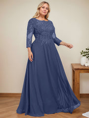 A-line Scoop Floor-Length Lace Chiffon Mother of the Bride Dress With Sequins