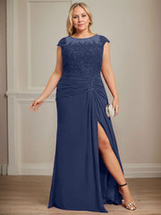 Sheath/Column Scoop Illusion Floor-Length Chiffon Lace Mother of the Bride Dress With Pleated Sequins Beading