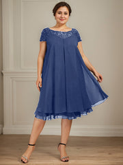 Empire Scoop Illusion Knee-Length Chiffon Lace Mother of the Bride Dress With Sequins Beading