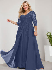 A-line V-Neck Floor-Length Lace Chiffon Mother of the Bride Dress With Sequins