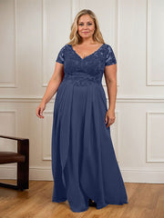 A-Line V-Neck Lace Chiffon Mother of the Bride Dress
