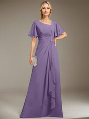 A-line Asymmetrical Floor-Length Chiffon Mother of the Bride Dress With Pleated Beading Sequins