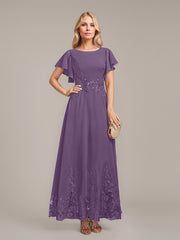 A-line Scoop Ankle-Length Lace Chiffon Mother of the Bride Dress With Sequins