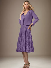 A-line V-Neck Knee-Length Chiffon Lace Mother of the Bride Dress With Beading Sequins