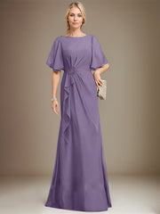 A-line Scoop Floor-Length Chiffon Mother of the Bride Dress With Cascading Ruffles Beading Sequins