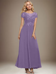 A-line Scoop Illusion Ankle-Length Lace Chiffon Mother of the Bride Dress With Sequins