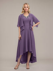 A-line V-Neck Asymmetrical Chiffon Mother of the Bride Dress With Beading Sequins