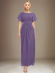A-line Scoop Ankle-Length Chiffon Mother of the Bride Dress With Beading Pleated
