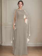 A-line Scoop Floor-Length Chiffon Mother of the Bride Dress With Bow Pleated