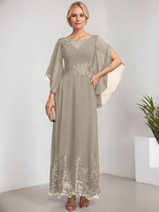 A-line Scoop Illusion Ankle-Length Lace Chiffon Mother of the Bride Dress With Sequins