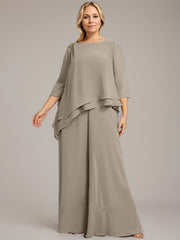 Separates Jumpsuit/Pantsuit Scoop Floor-Length Chiffon Mother of the Bride Dress With Beading