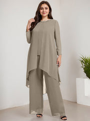 Separates Jumpsuit/Pantsuit Scoop Floor-Length Chiffon Mother of the Bride Dress With Beading Sequins