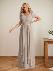 Elegant A-Line Chiffon V-neck Mother of the Brides Dresses Lace Top MOB Dresses