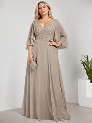 A-line V-Neck Floor-Length Chiffon Lace Mother of the Bride Dress With Sequins Beading