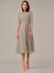 A-Line Boat-neck Pleated Chiffon Mother of the Bride Dress