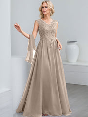 A-Line V-Neck Sleeveless Chiffon Mother Of The Bride Dresses With Lace