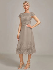 Dusty Rose A-Line Tea-Length Mother of the Bride Dress With Sequins