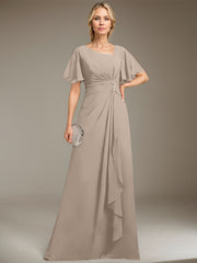 A-line Asymmetrical Floor-Length Chiffon Mother of the Bride Dress With Pleated Beading Sequins