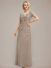 Sheath/Column Scoop Illusion Floor-Length Lace Chiffon Mother of the Bride Dress With Sequins