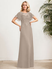 A-line Scoop Illusion Floor-Length Lace Chiffon Mother of the Bride Dress With Sequins
