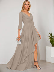 A-line V-Neck Floor-Length Chiffon Mother of the Bride Dress With Cascading Ruffles