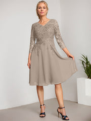 A-line V-Neck Knee-Length Lace Chiffon Mother of the Bride Dress With Sequins