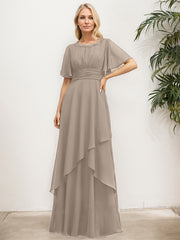 A-line Scoop Floor-Length Chiffon Mother of the Bride Dress With Pleated Sequins Beading