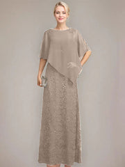 Sheath/Column Scoop Floor-Length Chiffon Lace Mother of the Bride Dress With Sequins Beading