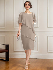 Sheath/Column Asymmetrical Knee-Length Chiffon Mother of the Bride Dress With Sequins Beading