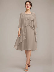 A-line Scoop Knee-Length Chiffon Mother of the Bride Dress With Beading