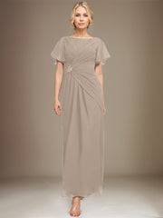 A-line Scoop Ankle-Length Chiffon Mother of the Bride Dress With Beading Pleated