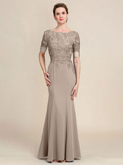 Grey Blue Mermaid Floor Length Chiffon Mother of Bride Dress With Appliques