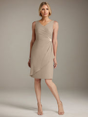 Sheath V-Neck Knee-Length Chiffon Mother of the Bride Dress