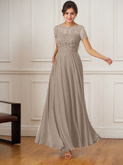 A-Line Boat-Neck Floor-Length Sequins Chiffon Mother of the Bride Dress