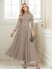 A-Line Scoop Neck Ankle-Length Chiffon Mother Of The Bride Dresses With Lace