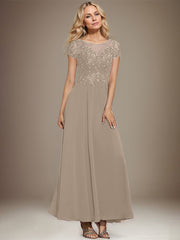 A-line Scoop Illusion Ankle-Length Lace Chiffon Mother of the Bride Dress With Sequins