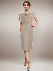 Sheath/Column Scoop Knee-Length Chiffon Mother of the Bride Dress With Beading