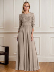 A-Line Scoop Floor-Length Sequins Chiffon Mother of the Bride Dress