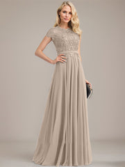 A-line Scoop Illusion Floor-Length Lace Chiffon Mother of the Bride Dress