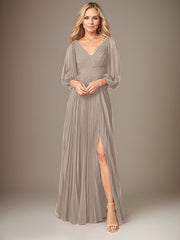 A-Line V-Neck Floor-Length Chiffon Mother of the Bride Dress