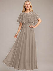 A-line Scoop Illusion Floor-Length Lace Chiffon Mother of the Bride Dress With Sequins