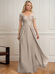 A-line V-Neck Floor-Length Chiffon Lace Mother of the Bride Dress