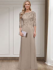 Sheath/Column Scoop Neck 3/4 Sleeves Silk Like Satin Mother Of The Bride Dresses With Lace