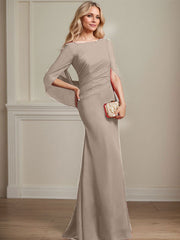 Trumpet/Mermaid Boat Neck Floor-Length Chiffon Mother of the Bride Dress With Pleated
