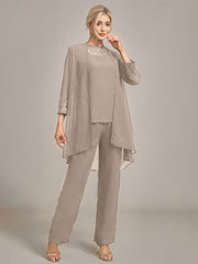 Navy Long Sleeves 3 Pieces Mother of the Bride Pant Suits