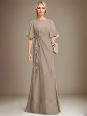 A-line Scoop Floor-Length Chiffon Mother of the Bride Dress With Cascading Ruffles Beading Sequins