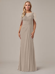 A-Line Floor-Length Boat-Neck Lace Capelet Chiffon Mother of the Bride Dress
