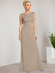 Empire Scoop Floor-Length Mesh Lace Mother of the Bride Dress With Pleated