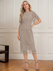 Sheath/Column Scoop Knee-Length Lace Mother of the Bride Dress